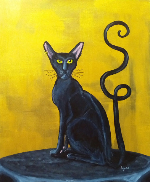 tableau chat noir toile peinture