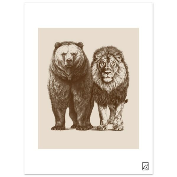 Ours et lion illustration - Poster premium en papier mat